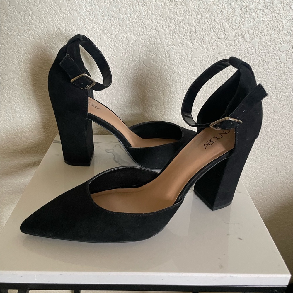 Abound Black Suede Heels with Ankle Strap